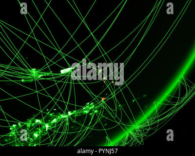 Caribbean on green model of planet Earth with network at night. Concept of green technology, communication and travel. 3D illustration. Elements of th Stock Photo