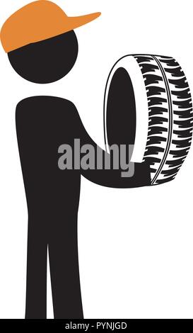 mechanic with tire silhouette avatar icon vector illustration design Stock Vector