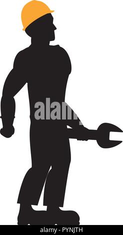 worker mechanic with wrench silhouette avatar vector illustration design Stock Vector