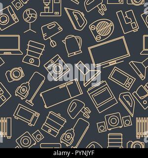 Seamless pattern from a set of household appliances icons of thin lines, vector illustration. Stock Vector