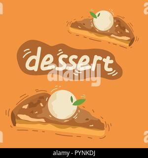 Piece of apple pie with scoop of ice cream Stock Vector