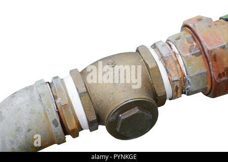 pipe plumbing steel dilapidated old rusty isolated on white background and clipping path Stock Photo