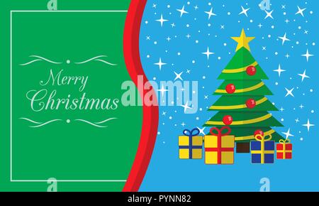 Merry Christmas card with tree and presents Stock Vector