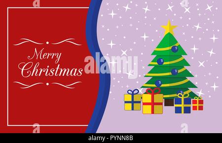 Merry Christmas card with tree and presents Stock Vector