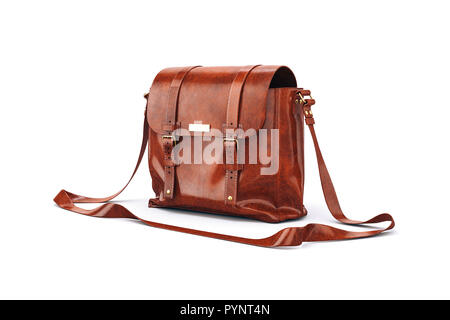 3d brown leather case on white background Stock Photo