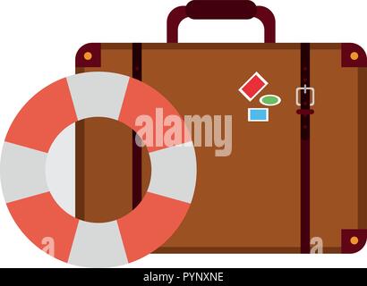 Travel suitcase and life saver ring symbols vector illustration graphic design Stock Vector