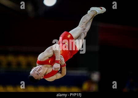 Doha, Qatar. 29th October, 2018. October 29, 2018: Ruoteng Xiao of Â China during Floor, Team final for Men at the Aspire Dome in Doha, Qatar, Artistic FIG Gymnastics World Championships. Ulrik Pedersen/CSM Credit: Cal Sport Media/Alamy Live News Stock Photo