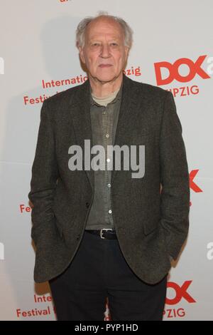 Leipzig, Germany. 29th Oct, 2018. German director Werner Herzog standing in the CineStar cinema on the occasion of the opening of the 61st documentary film festival DOK Leipzig. The motto of the event will be 'Demand the impossible!' and 306 films from 50 countries will be shown from 29 October to 04 November 2018. Credit: Sebastian Kahnert/dpa-Zentralbild/dpa/Alamy Live News Stock Photo