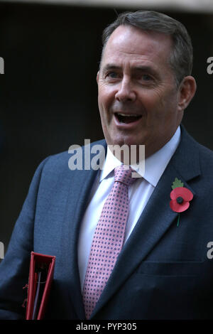 Dr Liam Fox (Secretary of State for International Trade) arrives for the Cabinet meeting before Philip Hammond, Chancellor of the Exchequer, delivers his Budget speech in The House of Commons on Budget Day, Downing Street, London, Great Britain, October 29, 2018. Stock Photo