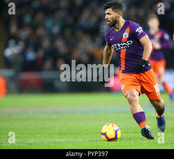 London, England - October 29, 2018 Manchester City's Sergio Aguero during Premier League between Tottenham Hotspur  and Manchester City at Wembley stadium , London, England on 29 Oct 2018. Credit Action Foto Sport  FA Premier League and Football League images are subject to DataCo Licence. Editorial use ONLY. No print sales. No personal use sales. NO UNPAID USE Stock Photo