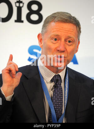 London, UK. 29th Oct, 2018. Robert Sinclair, CEO London City Airport, speaking at the Airport Operators Conference being held at County Hall, London today (Mon) Credit: Finnbarr Webster/Alamy Live News Stock Photo