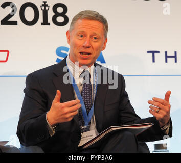 London, UK. 29th Oct, 2018. Robert Sinclair, CEO London City Airport, speaking at the Airport Operators Conference being held at County Hall, London today (Mon) Credit: Finnbarr Webster/Alamy Live News Stock Photo