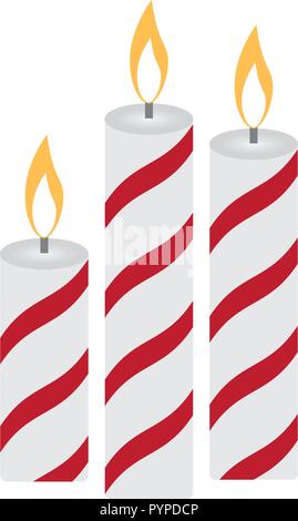 Three Christmas burning candles on a white background. Vector illustration Stock Vector