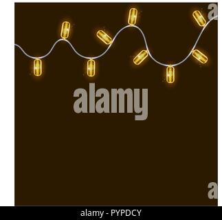 Garlands, Christmas decorations lights effects. Isolated vector design elements. Glowing lights for Xmas Holiday greeting card design. Christmas decoration realistic luminous garland Stock Vector