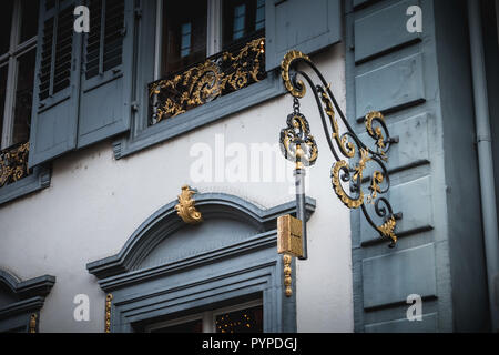 Basel, Switzerland - December 25, 2017 - architectural detail of the former house of the corporation of the locksmith of Basel on a winter day Stock Photo