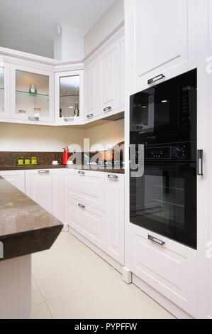 Luxury modern beige kitchen interior Stock Photo