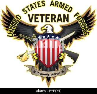 United States Armed Forces Veteran Proudly Served Bald Eagle Vector Illustration Stock Vector