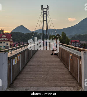 Bridge over river Dunajec connecting Poland and Slovakia between villages Sromowce Nizne and Cerveny Klastor Stock Photo