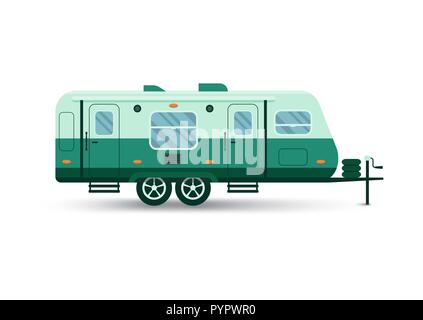 camping trailer flat icon isolated on white Stock Vector