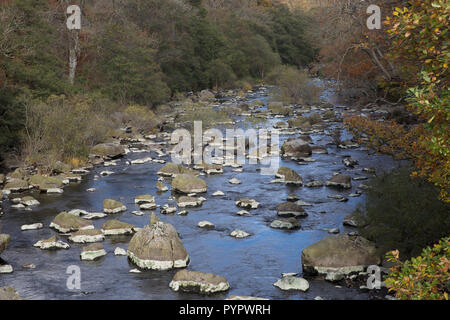 The River Wye in Rhayader,Powys,Wales Stock Photo