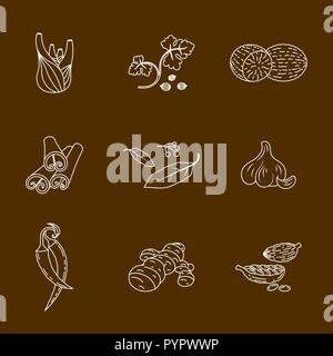 Spices set of linear icons. Vector image Stock Vector