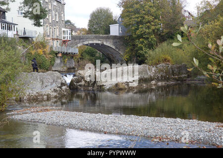 The River Wye in Rhayader,Powys,Wales Stock Photo