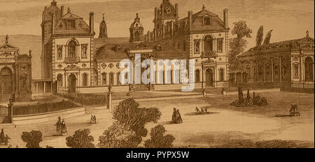 1859 image - The (then) 'New,Wellington College Sandhurst', proposed originally by the Prime Minister, Lord Edward Stanley, 14th Earl of Derby, & Queen Victoria and Prince Albert,Berkshire to educate the orphaned sons of army officers and serve as the National monument to Wellington - It was granted its royal charter in 1853 as the Royal and Religious Foundation of The Wellington College, and was opened in 1859 - (Entry was later extended to include children of all military forces and ranks -Girls joined the then co-educational school in the 1970's) Stock Photo