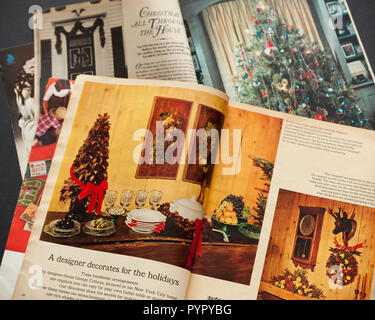WOODBRIDGE, NEW JERSEY - October 11, 2018: Vintage 1964 Woman's Day magazines are shown featuring Christmas articles Stock Photo