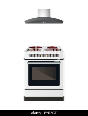 Electric cooker with kitchen hood. Vector illustration. Household. Stock Vector