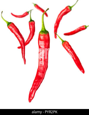 a few pieces of red chili peppers isolated on white background Stock Photo