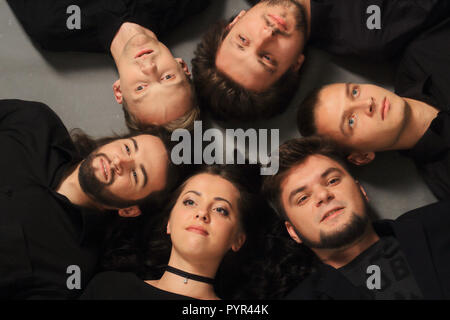 close up. creative group of happy young people.the concept of like-minded people. Stock Photo