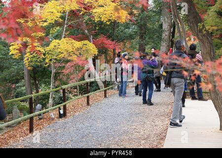 KYOTO, JAPAN - NOVEMBER 25, 2016: People visit Kitano Tenmangu shrine gardens in Kyoto, Japan. 19.7 million foreign tourists visited Japan in 2015. Stock Photo