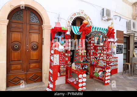 GALLIPOLI, ITALY - MAY 31, 2017: Souvenir shop in Gallipoli, Italy. With 50.7 million annual visitors Italy is one of the most visited countries. Stock Photo