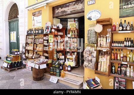 GALLIPOLI, ITALY - MAY 31, 2017: Local cuisine shop in Gallipoli, Italy. With 50.7 million annual visitors Italy is one of the most visited countries. Stock Photo
