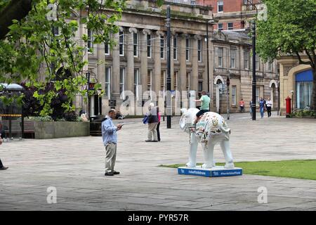 SHEFFIELD, UK - JULY 10, 2016: People walk in Sheffield, Yorkshire, UK. Sheffield is the 6th largest city in the UK with population of 529,541. Stock Photo