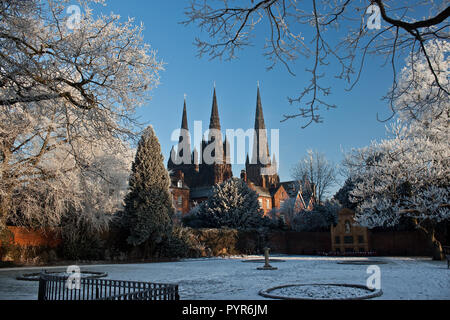 Winter scene near Lichfield Cathedral, Staffordshire, England Stock Photo