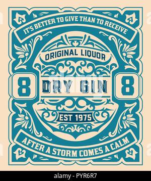 Gin Label with floral ornaments Stock Vector