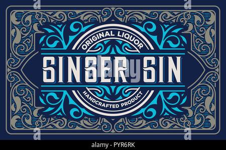 Gin label with floral frame Stock Vector