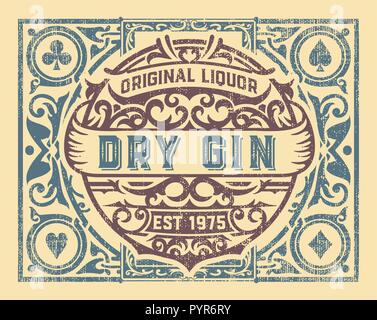 Dirty Gin label with floral frame Stock Vector