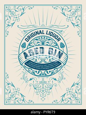 Gin label with floral frame Stock Vector