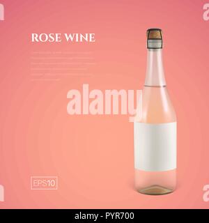 Photorealistic bottle of rose sparkling wine on a pink background Stock Vector