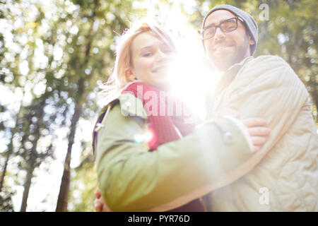 Couple Enjoying Sunny Autumn Day Stock Photo
