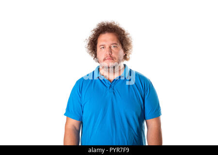 Sad fat man posing in the studio. Health problems. Excess weight Stock Photo