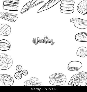 Hand drawn bread icons, menu background. Vector food illustration. Stock Vector