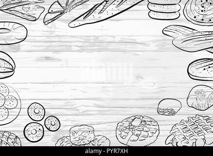 Hand drawn bread icons with copy space. Vector food illustration. Stock Vector