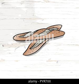 Baguette bread on vintage background. Vector food illustration. Stock Vector