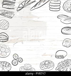 Hand drawn bread icons on vintage background. Vector food illustration. Stock Vector