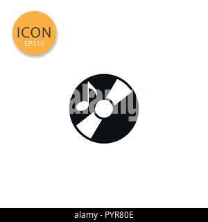 Disk or CD icon flat style in black color vector illustration on white background. Stock Vector
