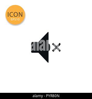 Mute audio speaker icon flat style in black color vector illustration on white background. Stock Vector