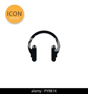Headphone icon flat style in black color vector illustration on white background. Stock Vector
